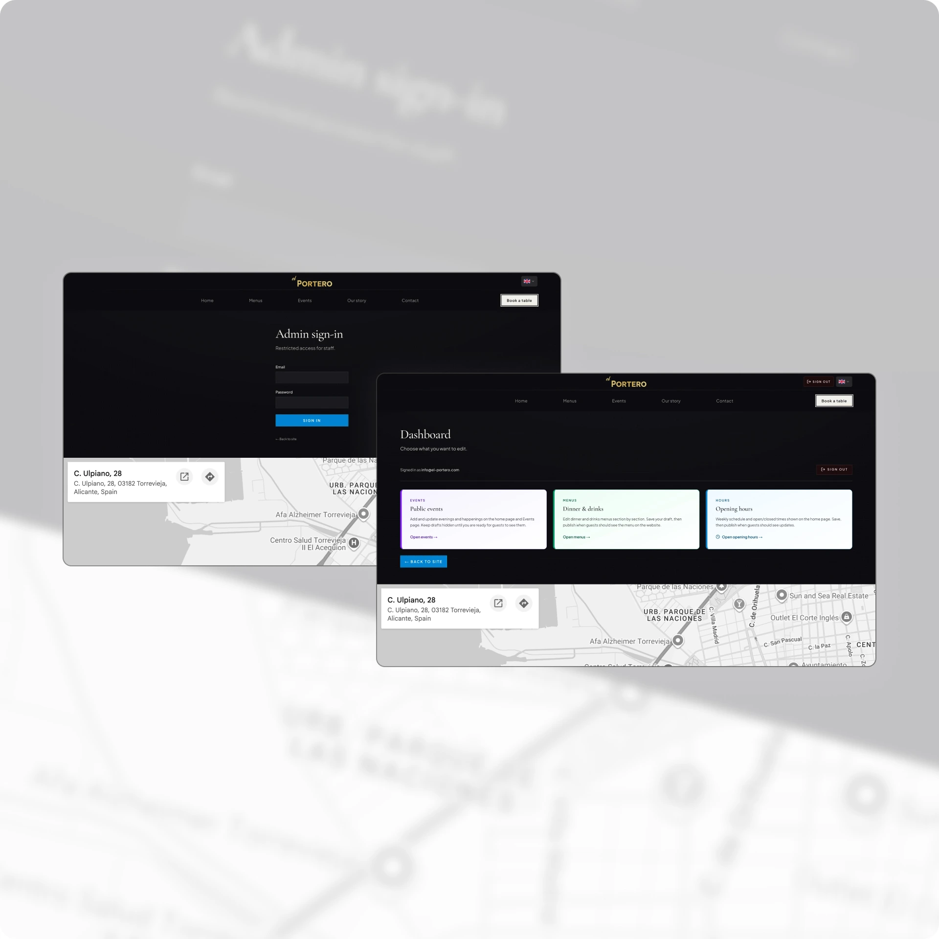 El Portero admin portal sign-in screen