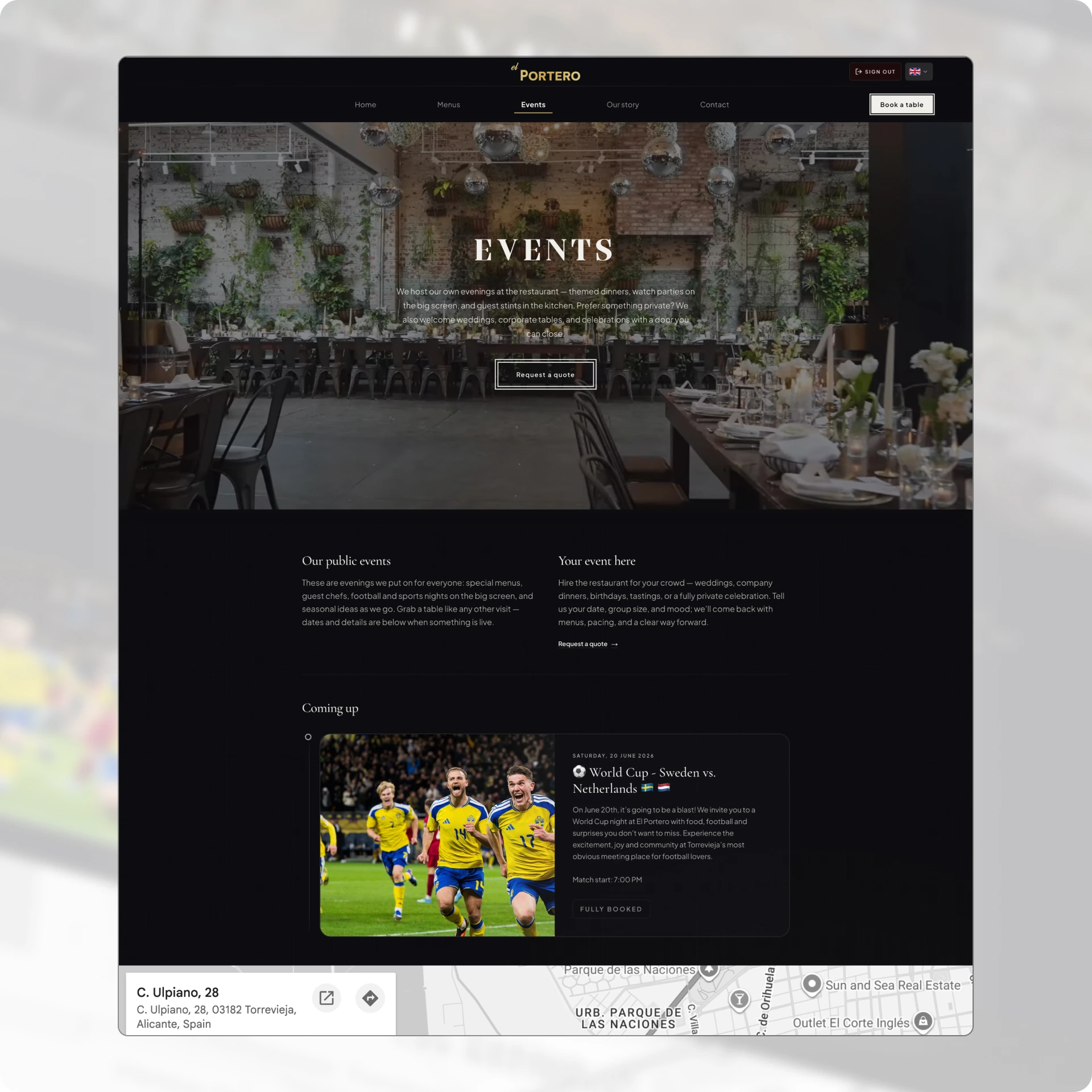 El Portero admin portal events list