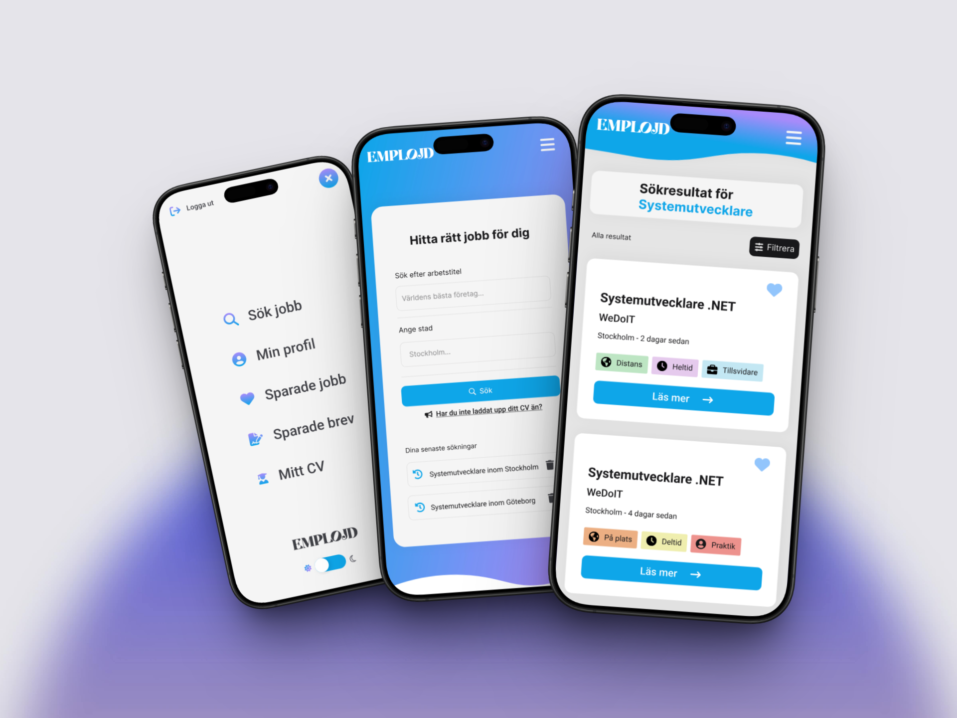 Emplojd job search and results screen